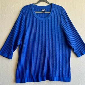 Lands’ End Blue Textured Knit Top 3X Plus Size Sweater Short Sleeve Knit 24W 26W